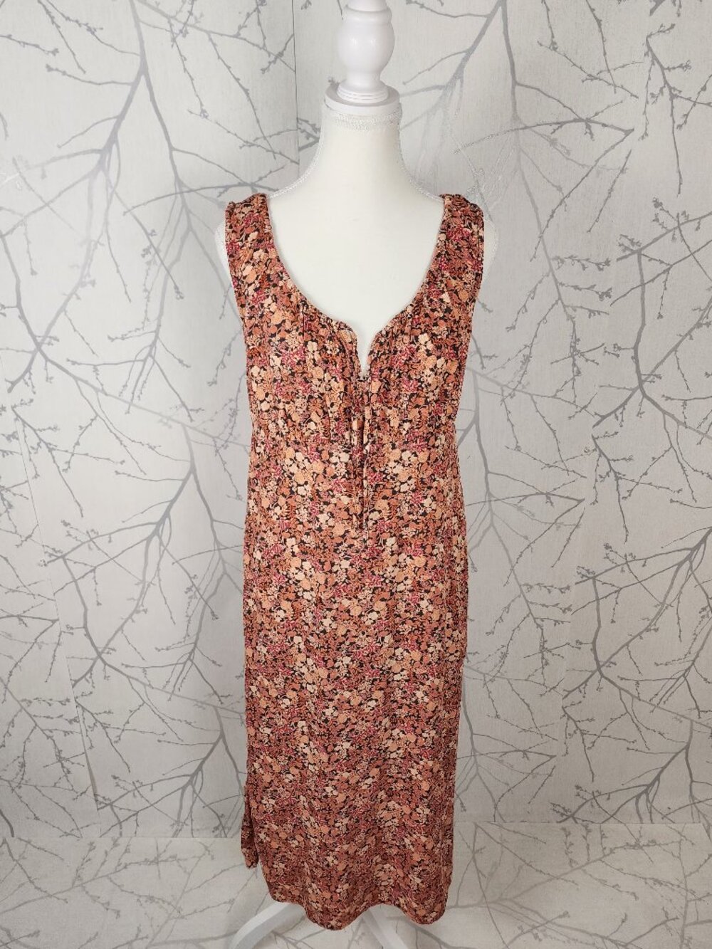Old Navy Orange Floral Print Empire Waist Midi Dress